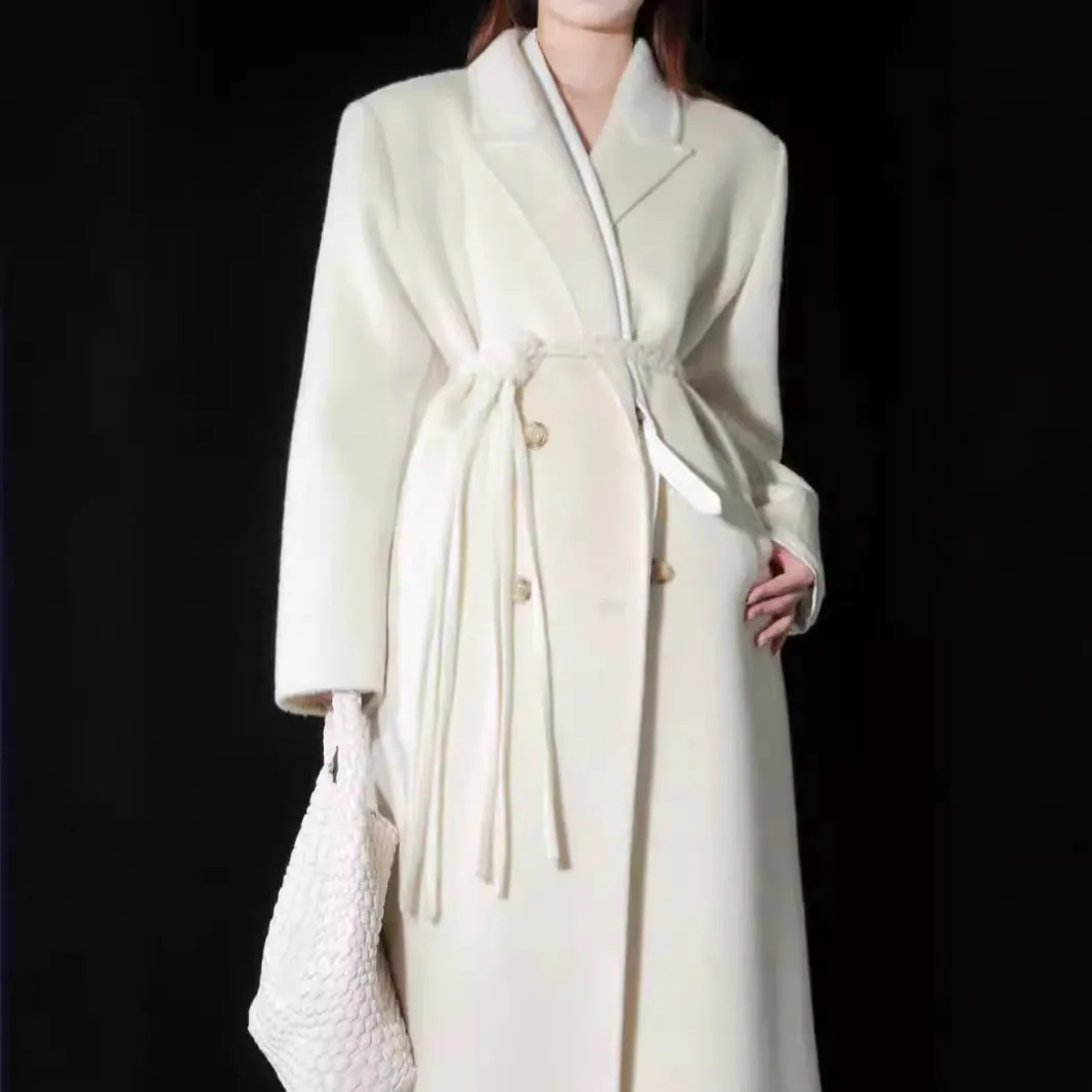 New Waistband Design Double-Sided Wool Coat