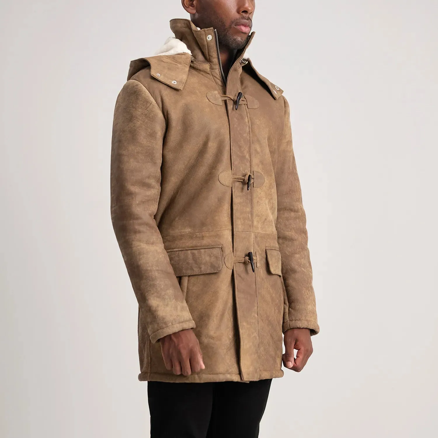 Nolan Distressed Brown Leather Duffle Coat