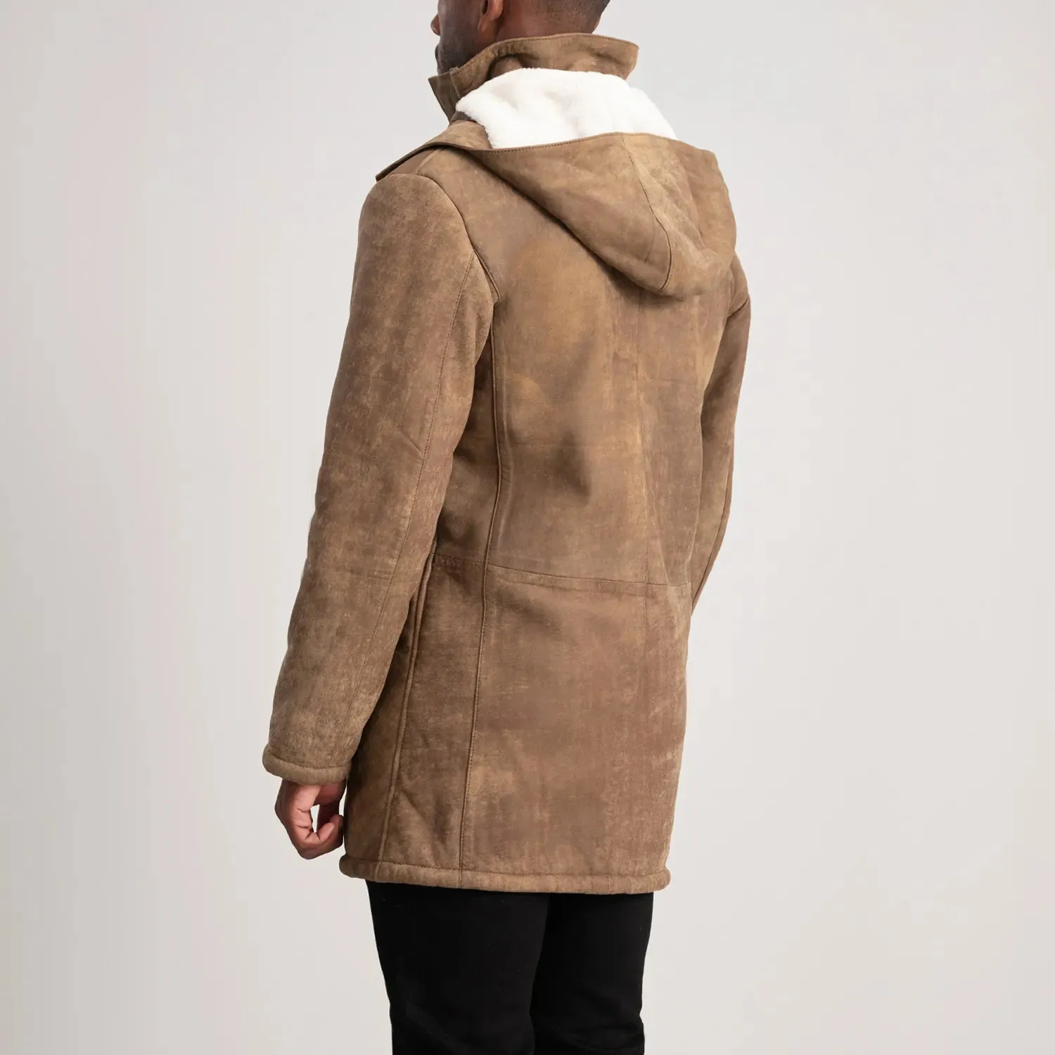 Nolan Distressed Brown Leather Duffle Coat