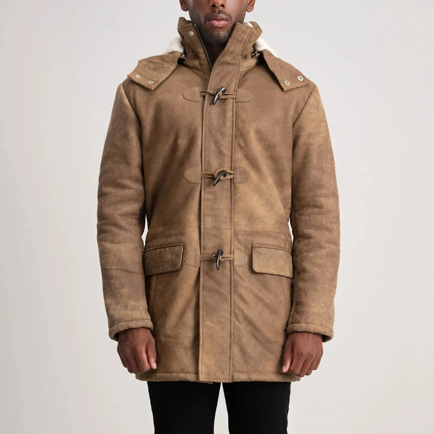 Nolan Distressed Brown Leather Duffle Coat