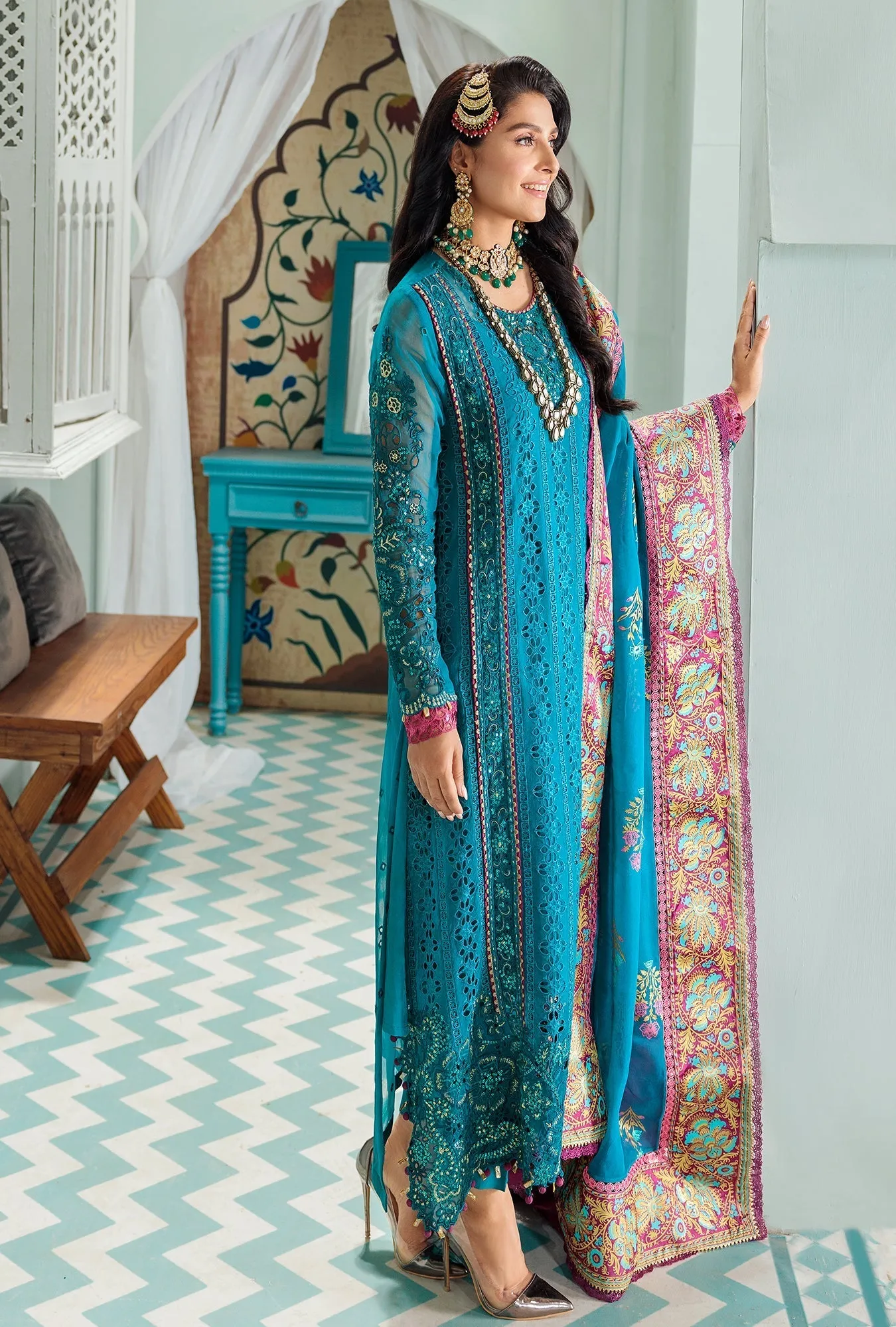 Noor by Saadia Asad · Chiffon Laserkari Collection  – D5-AEGEAN