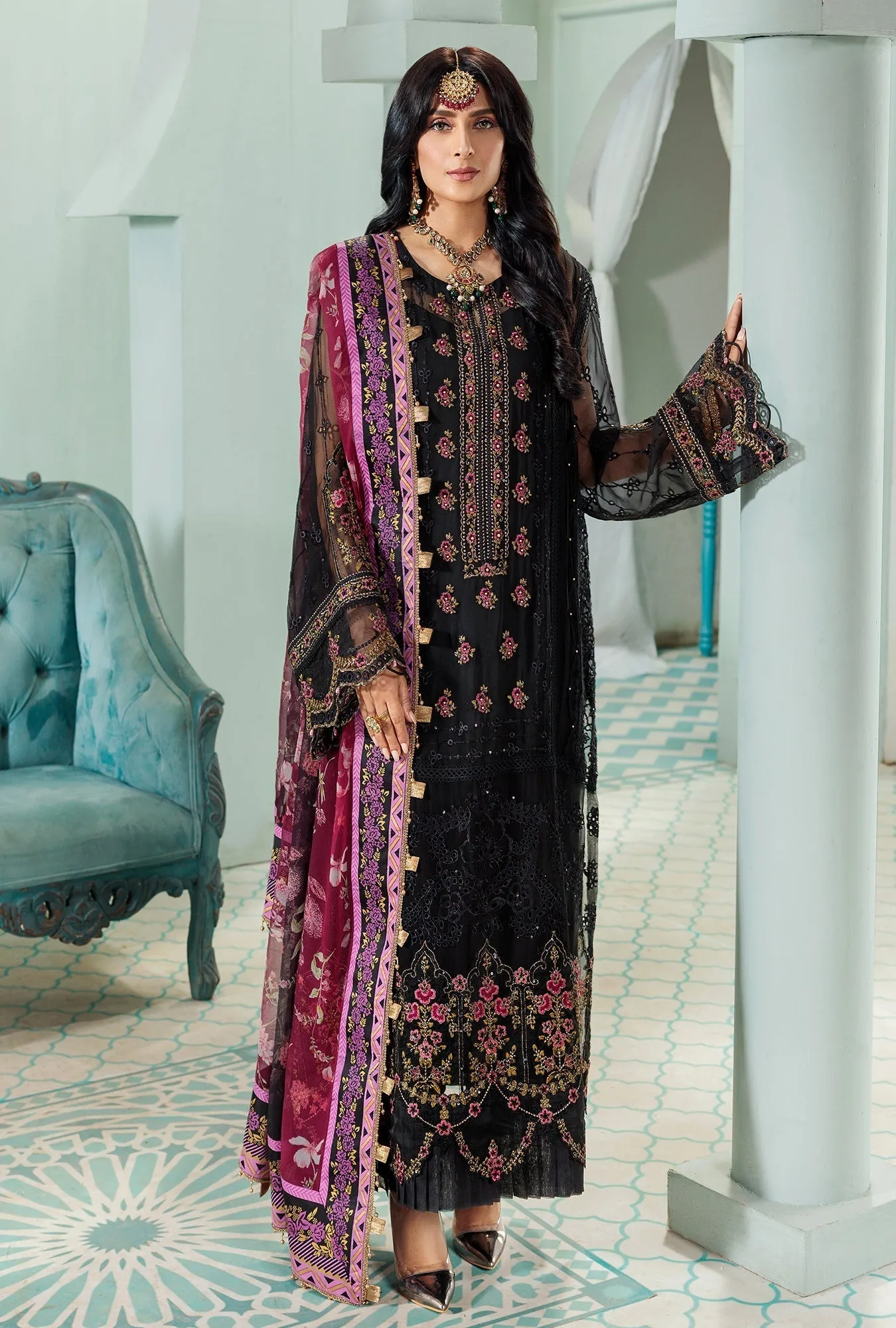 Noor by Saadia Asad · Chiffon Laserkari Collection  – D8-NOIR