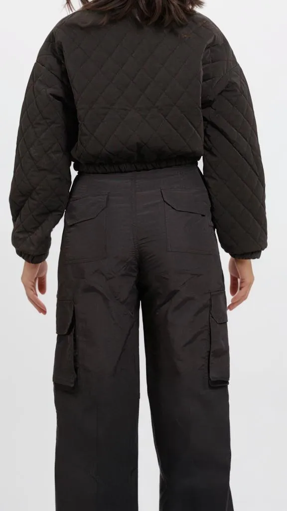 o198986-QUILTED BLACK JACKET WITH STAND COLLAR