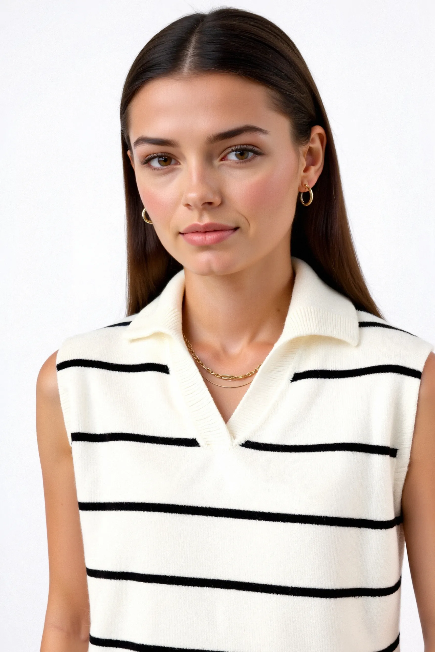 Old Money Casual Stripes Lapel Neck Pullover Polo Vest