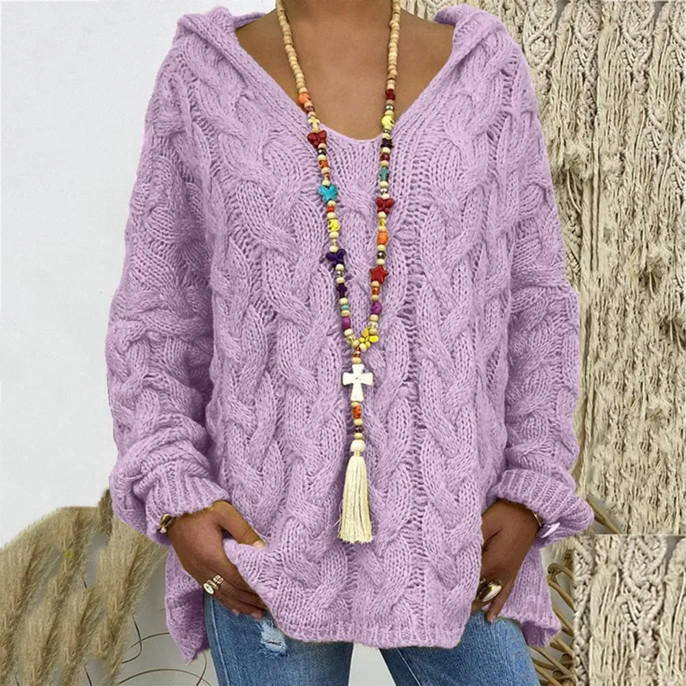 Oversize Knitted Pullover Sweater - Soft and Cozy Winter Essential, Women Ages 18-35