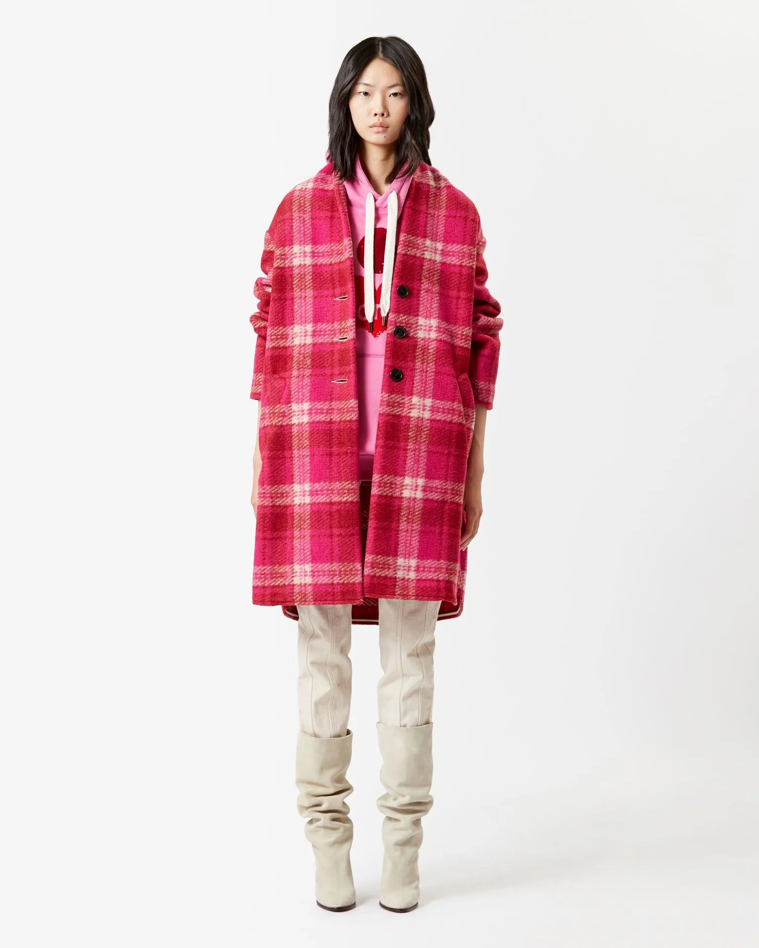 Oversized Pink Checker Coat - XS