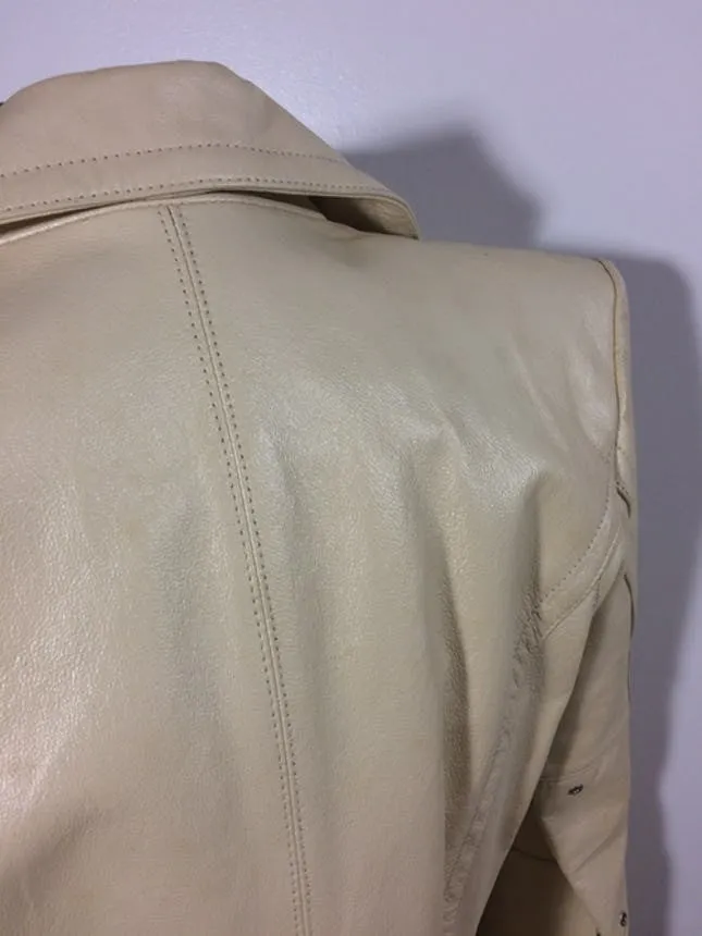 OXMO Cream Genuine Leather Moto Jacket - XS / Small