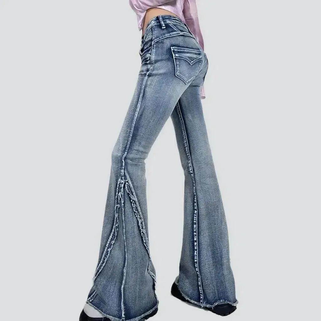 Patchwork women's hem jeans