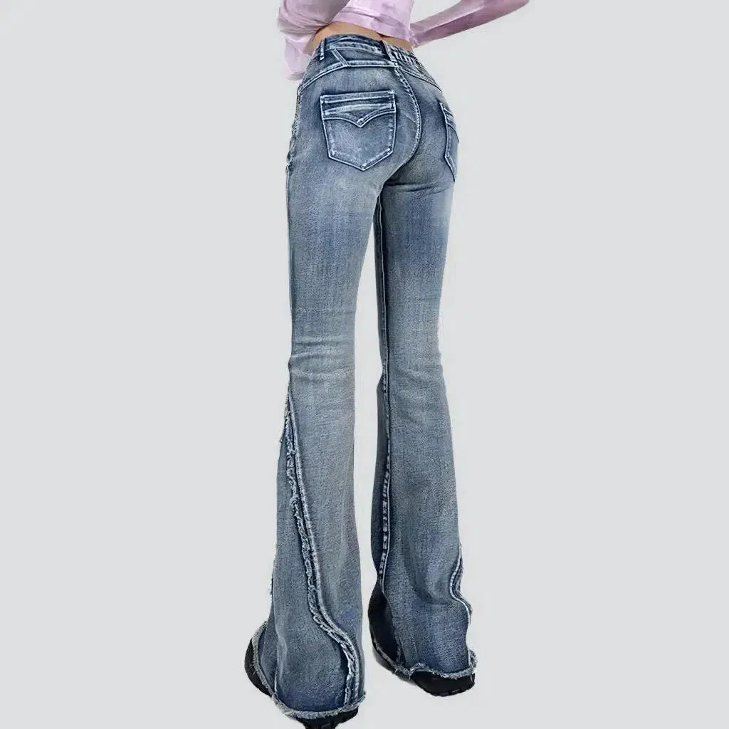 Patchwork women's hem jeans