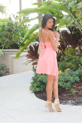 Peach Short Dress With Back Bow