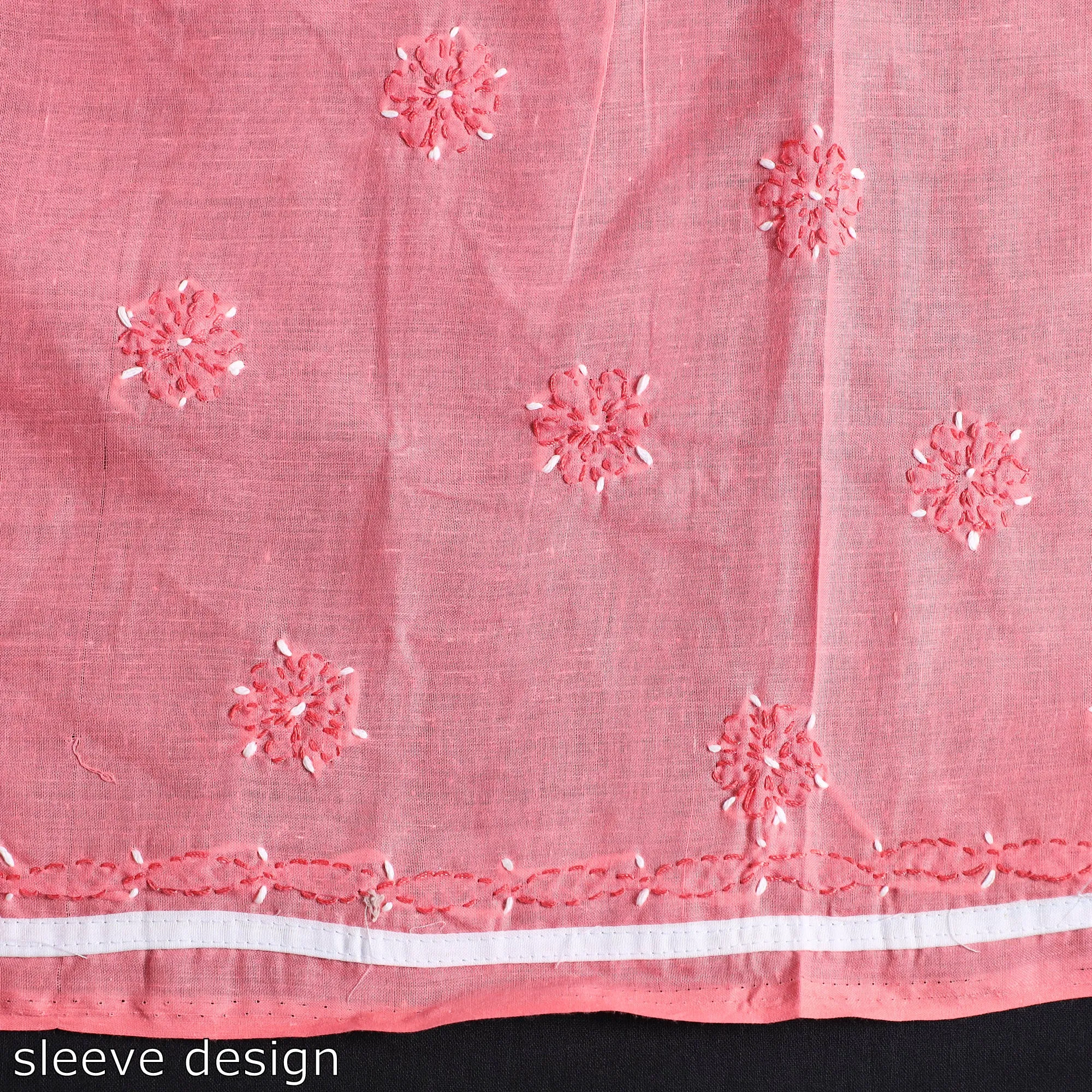 Pink - 3pc Lucknow Chikankari Hand Embroidery Cotton Suit Material Set 05