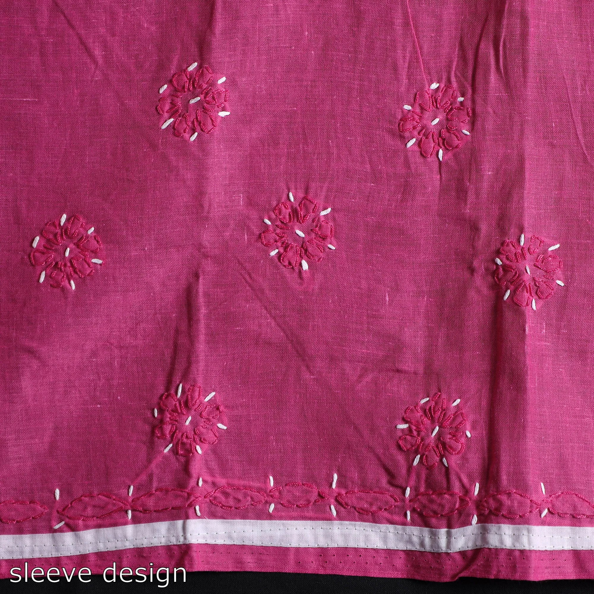 Pink - 3pc Lucknow Chikankari Hand Embroidery Cotton Suit Material Set 21