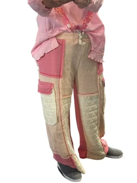 PINK CARGO QUILTED SIDE POCKET WIDE LEG PANT