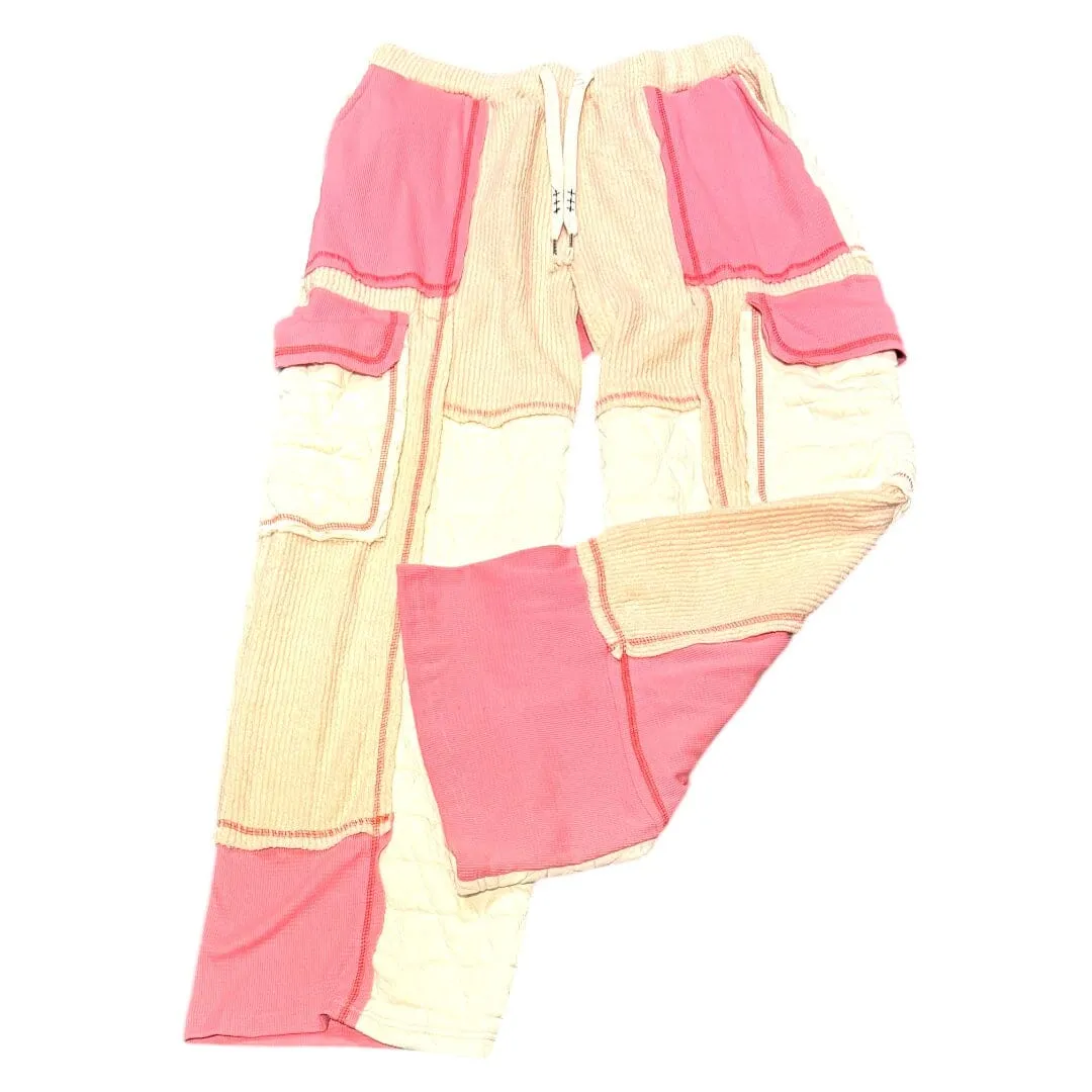 PINK CARGO QUILTED SIDE POCKET WIDE LEG PANT