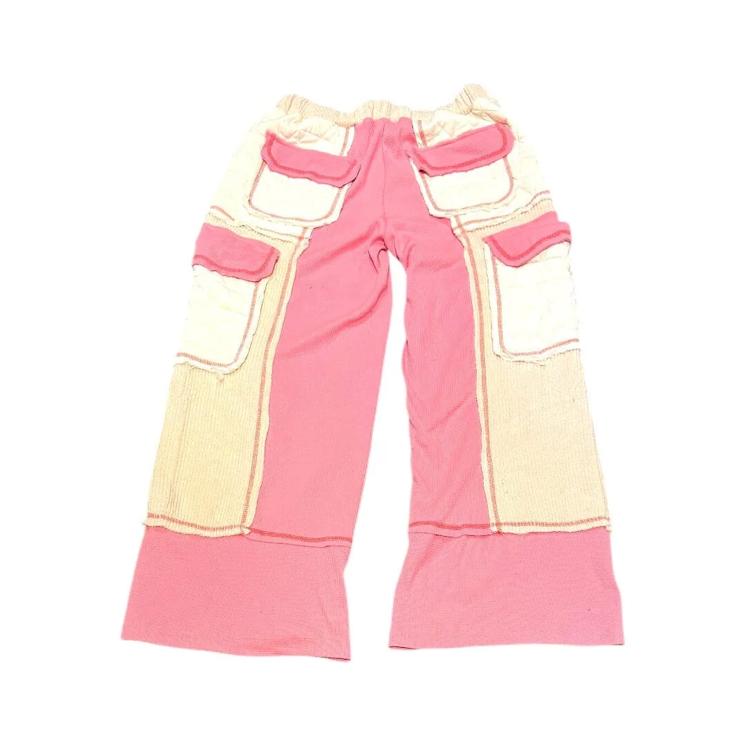 PINK CARGO QUILTED SIDE POCKET WIDE LEG PANT