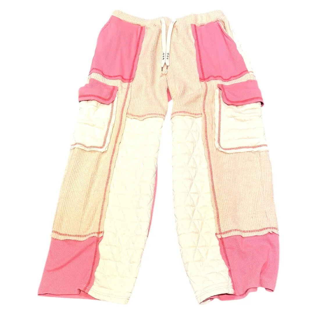 PINK CARGO QUILTED SIDE POCKET WIDE LEG PANT