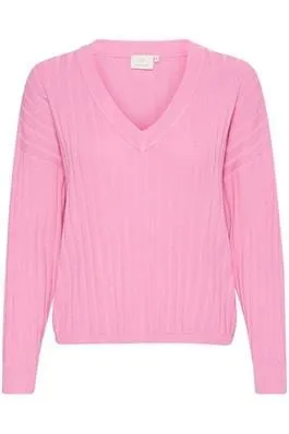 PINK LONG SLEEVE V NECK SWEATER