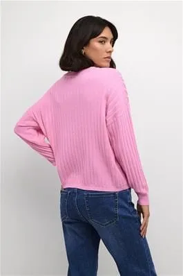 PINK LONG SLEEVE V NECK SWEATER