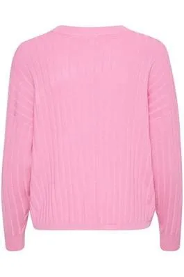 PINK LONG SLEEVE V NECK SWEATER