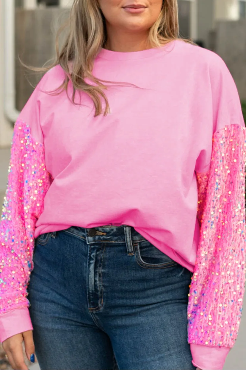 Plus Size Sequin Sleeve Crewneck Sweatshirt