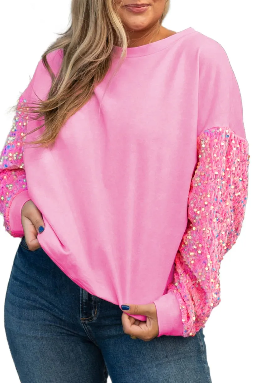 Plus Size Sequin Sleeve Crewneck Sweatshirt