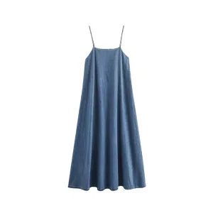 Pre Order:  Retro Backless Loose Fitting Camisole Denim Dress