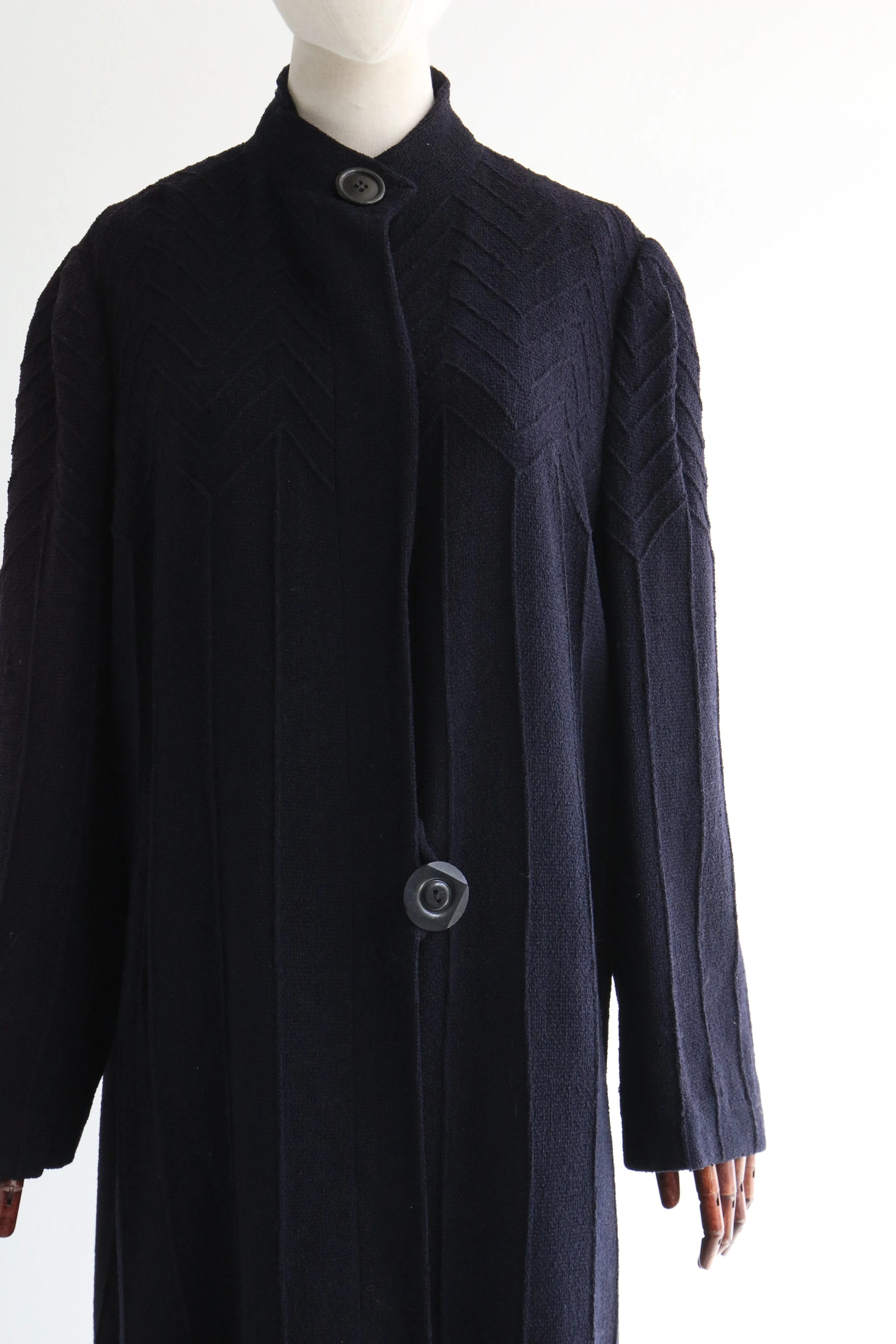 "Deco Delight" Vintage 1930's Navy Blue Wool Coat UK 14 US 10