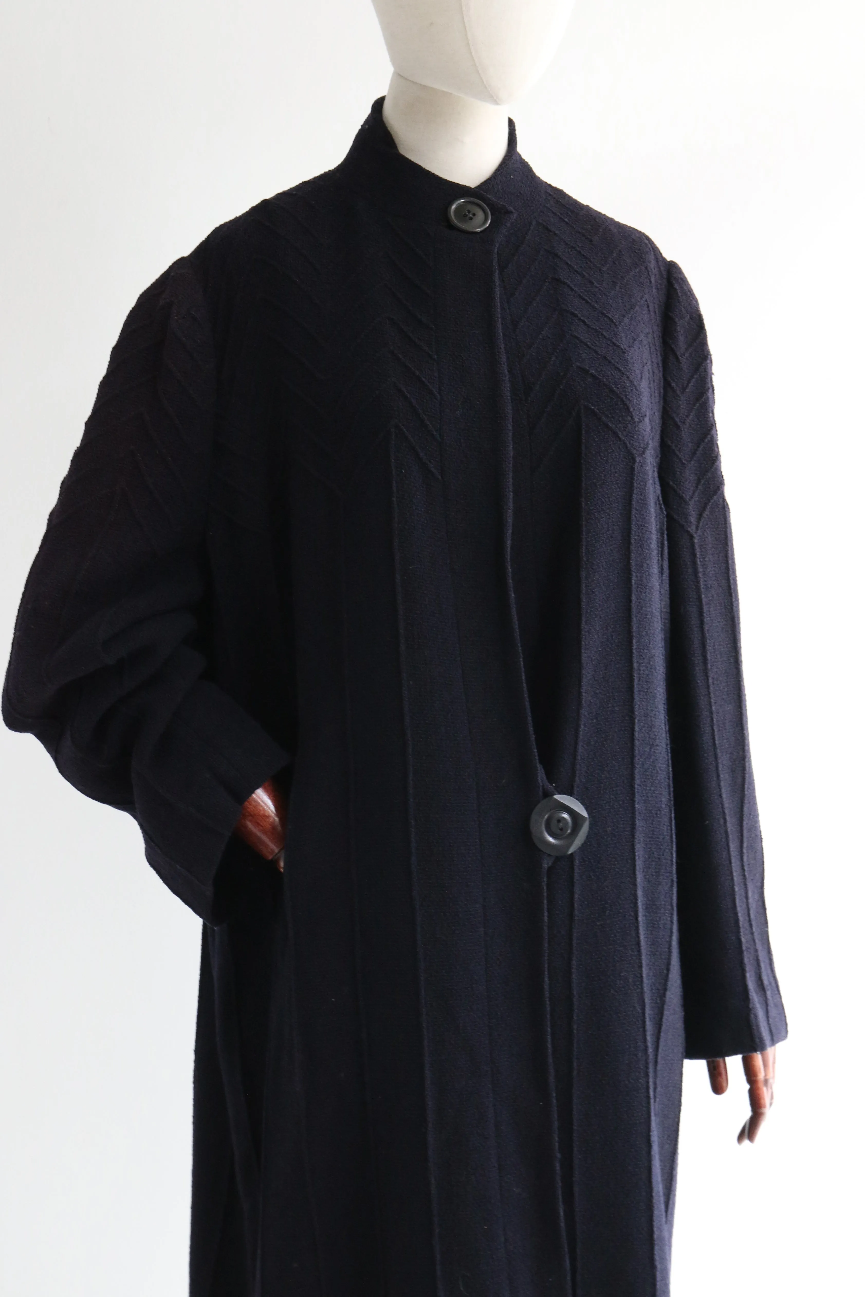 "Deco Delight" Vintage 1930's Navy Blue Wool Coat UK 14 US 10