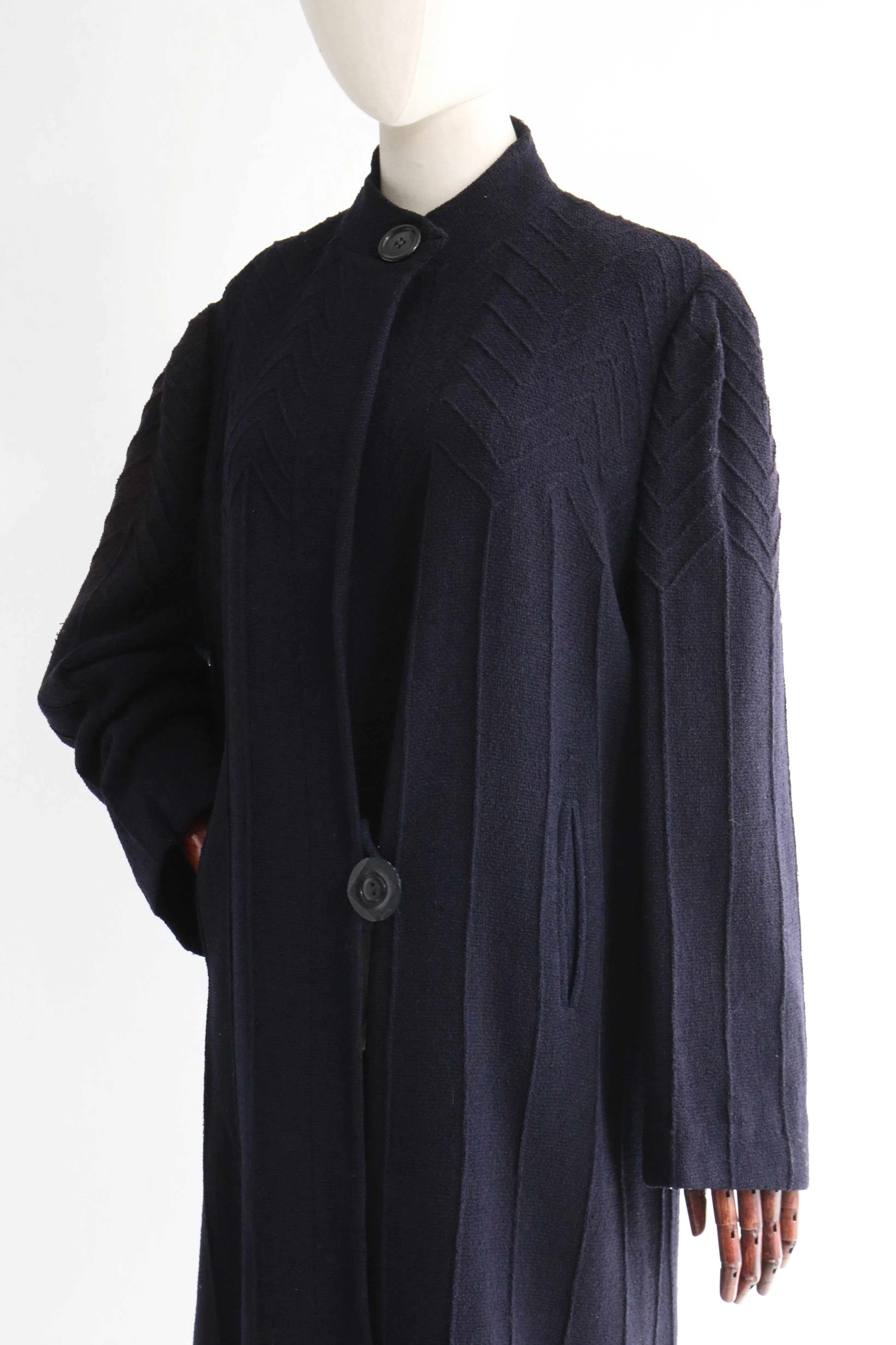 "Deco Delight" Vintage 1930's Navy Blue Wool Coat UK 14 US 10