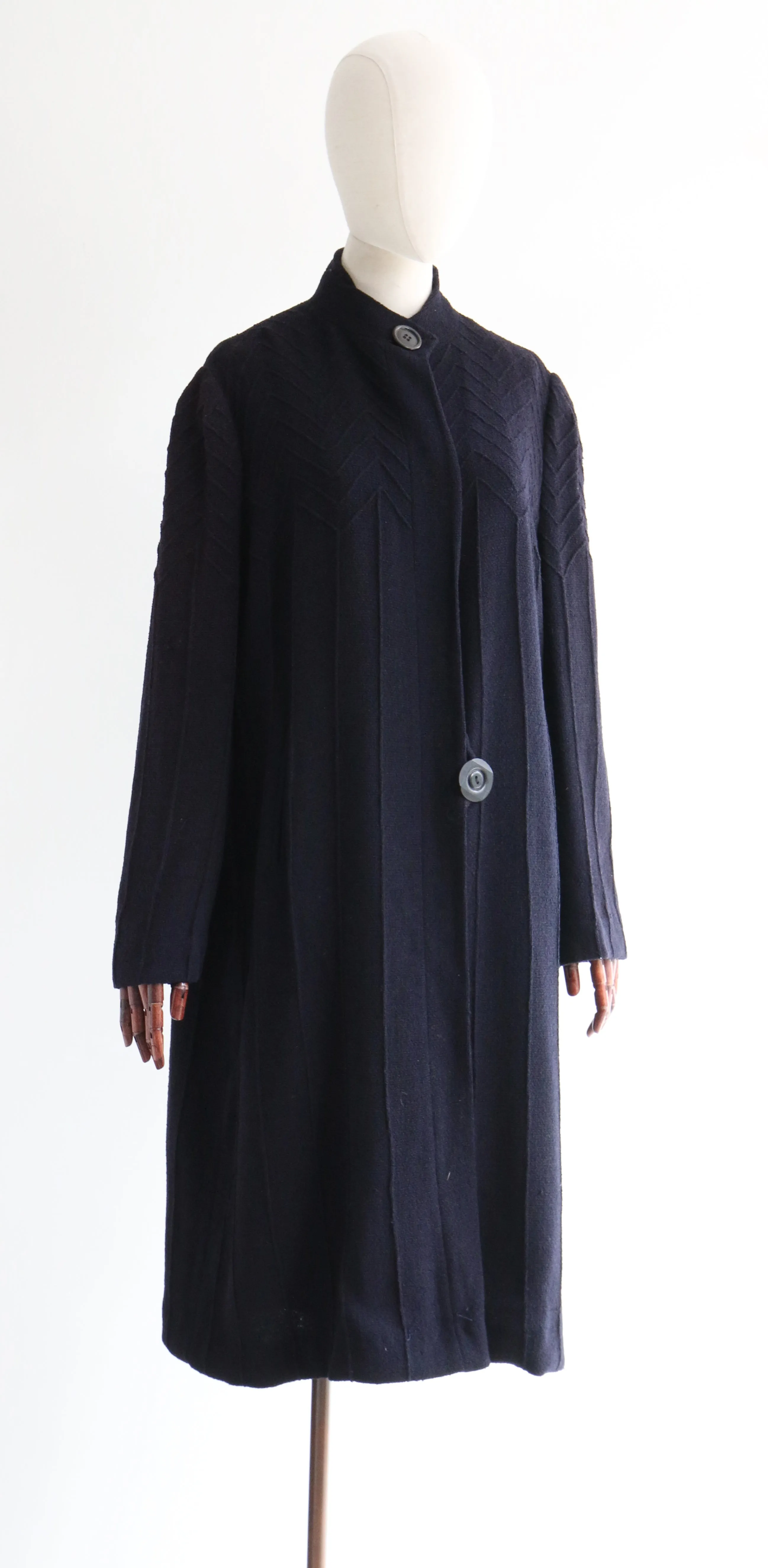 "Deco Delight" Vintage 1930's Navy Blue Wool Coat UK 14 US 10