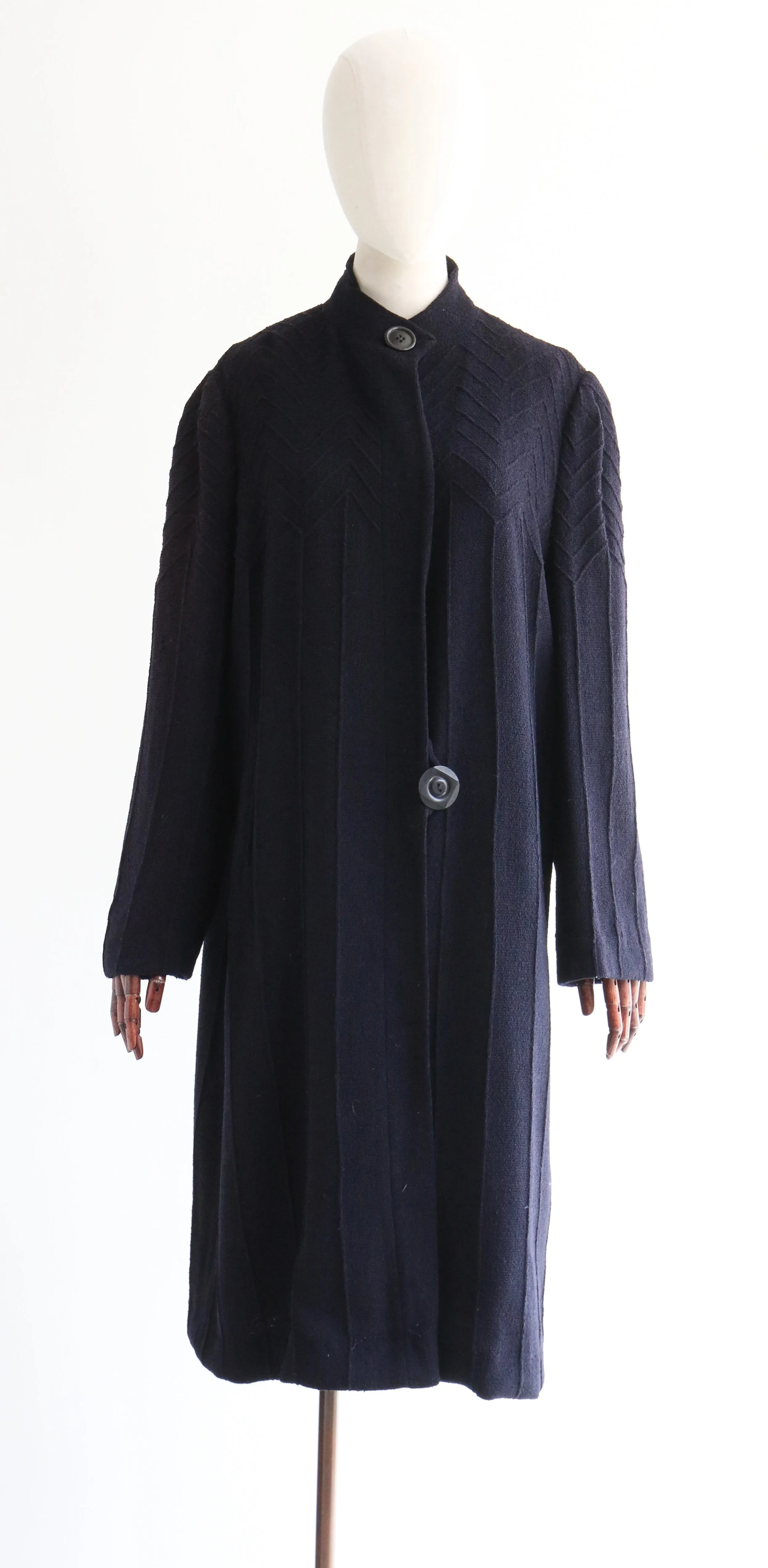 "Deco Delight" Vintage 1930's Navy Blue Wool Coat UK 14 US 10