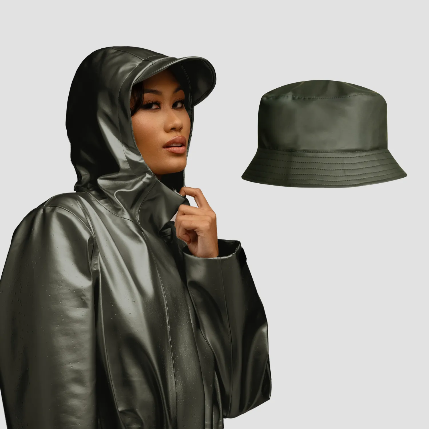 Rain Jacket   All-Weather Essentials Matching Hat: Baseball Cap, Sou'wester, & Matte Bucket Hat