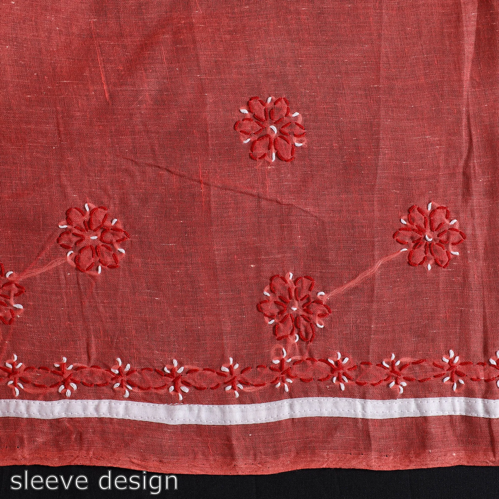 Red - 3pc Lucknow Chikankari Hand Embroidery Cotton Suit Material Set 01