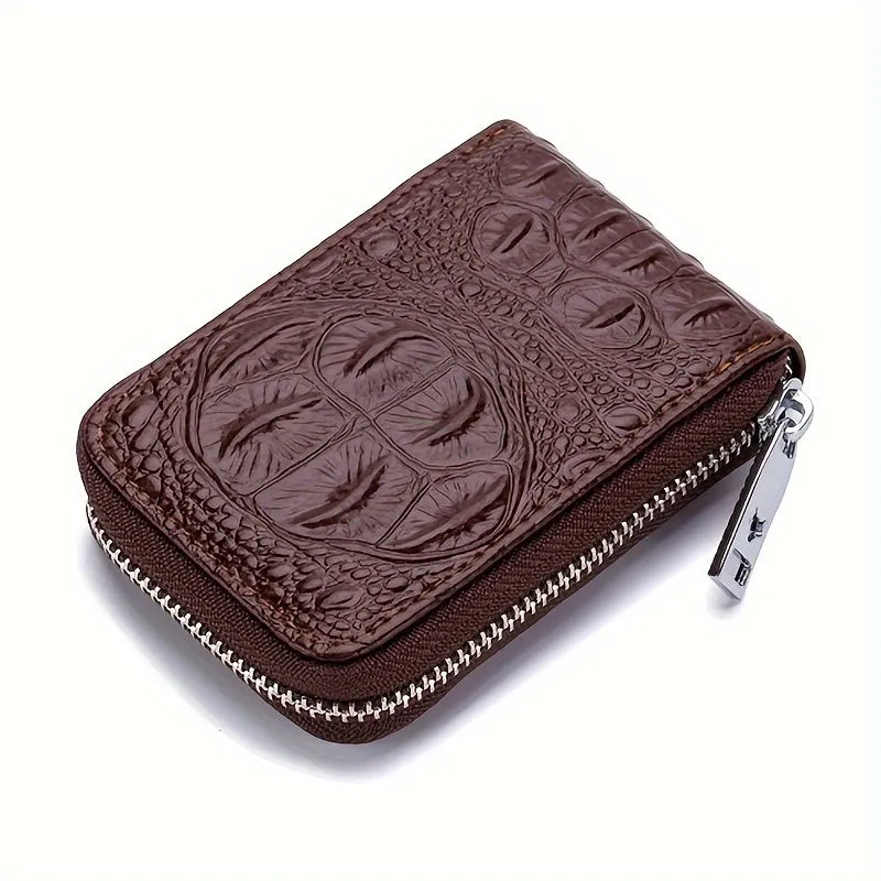 RFID Blocking Mens Card Wallet - Secure Zipper Around Design, Coin Purse & 12 Card Slots, Compact Clutch Money Purse for Everyday Use