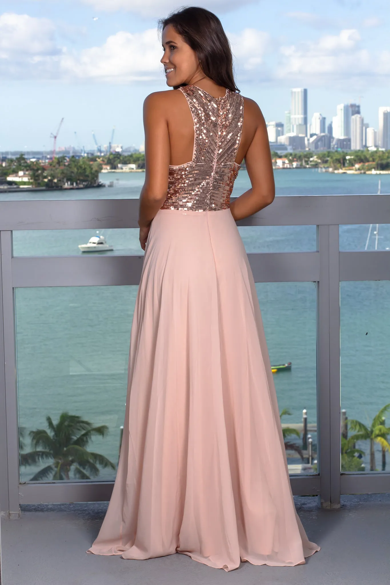 Rose Gold Sleeveless Maxi Dress