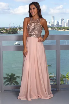 Rose Gold Sleeveless Maxi Dress