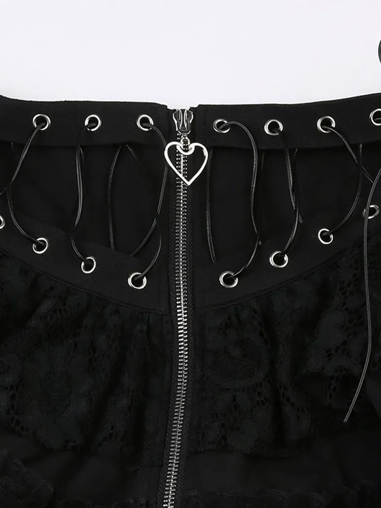 Scarlet Darkness Punk Mini Skirts Lace up Zipper Skirt