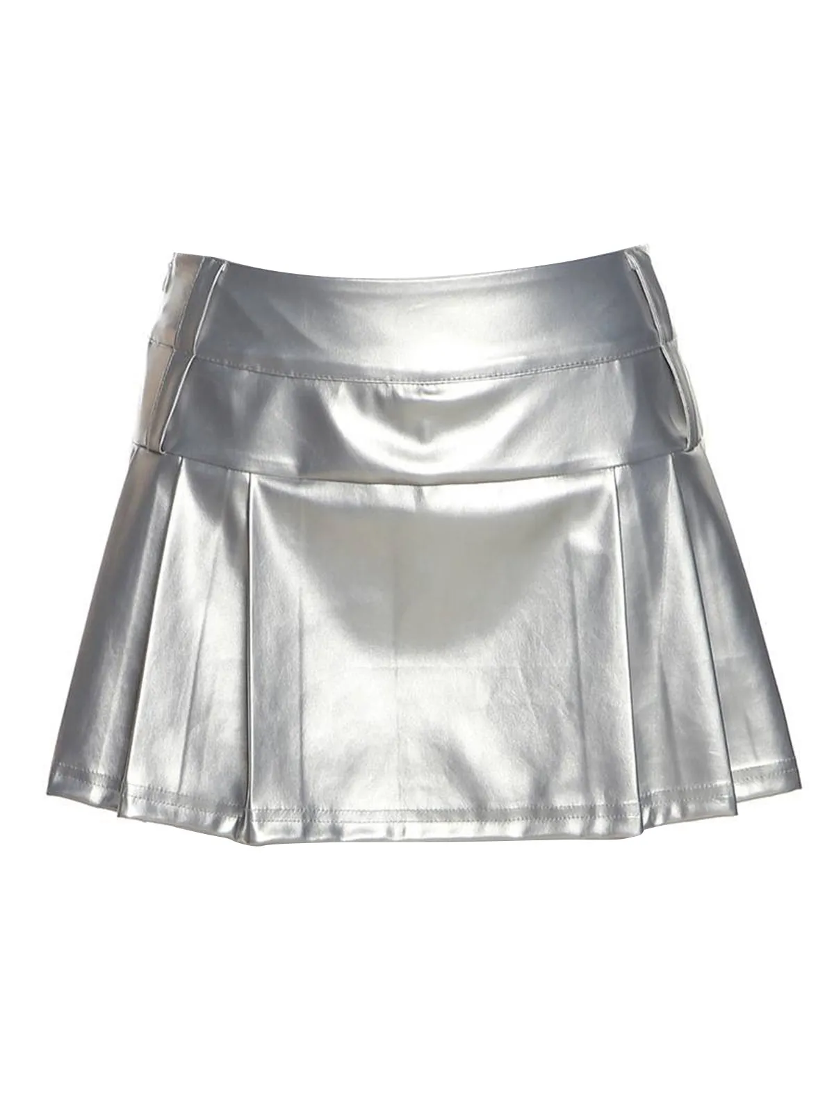 Silver 1980s Steampunk Solid Pleated Skirt