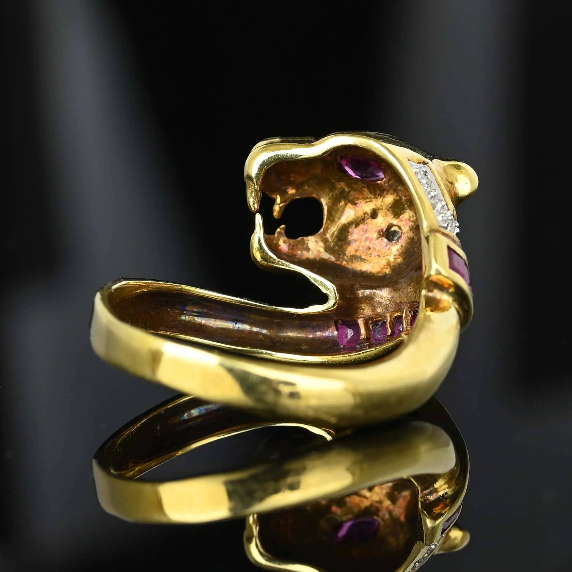 Statement Retro 14K Gold Ruby Diamond Panther Ring