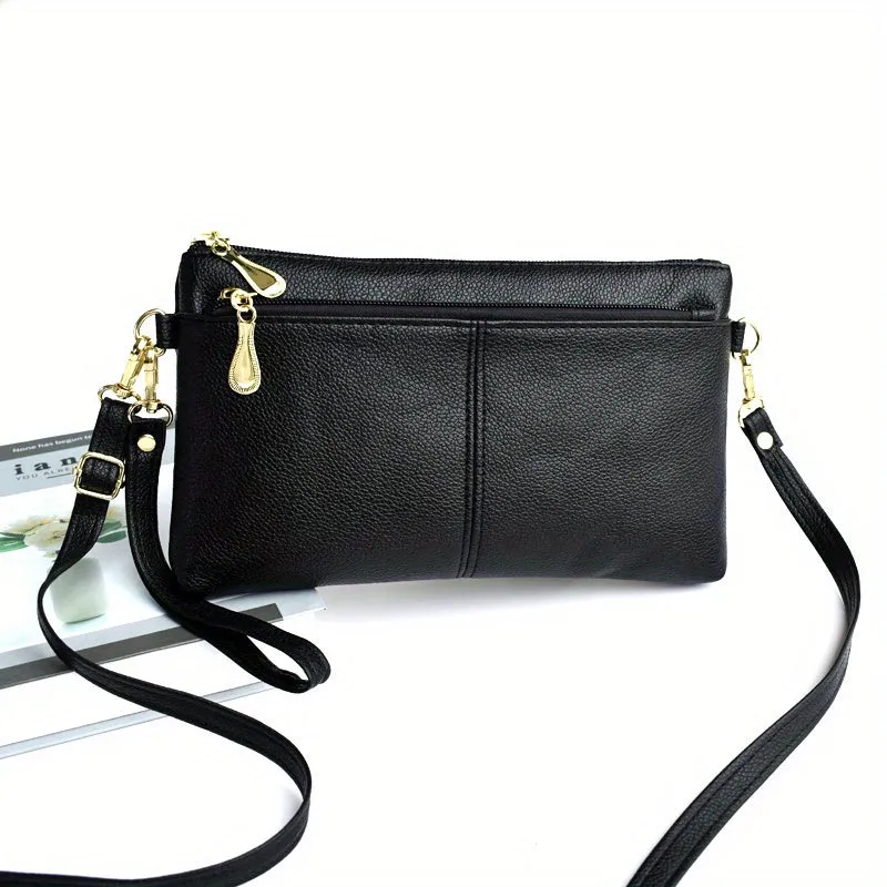 Stylish Square Wristlet Crossbody Bag for Women - Removable Strap, Double Zipper Closure, Polyester Lining, PU Material, Coin and Phone Storage - Solid Color, No Pattern, Compact and Fashionable