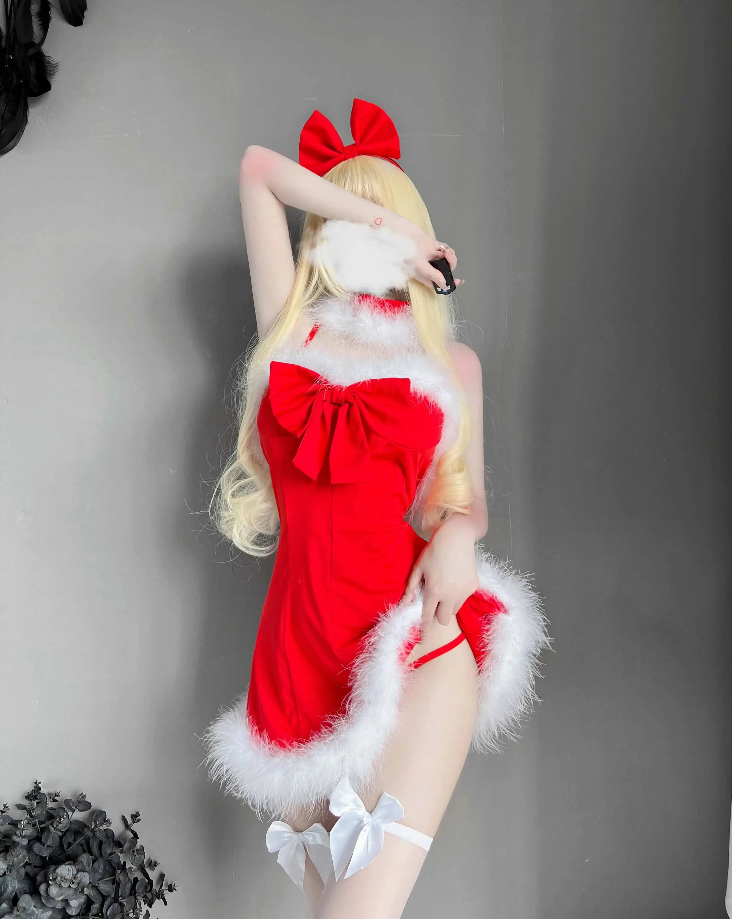 T-2494 Plush bow Christmas dress