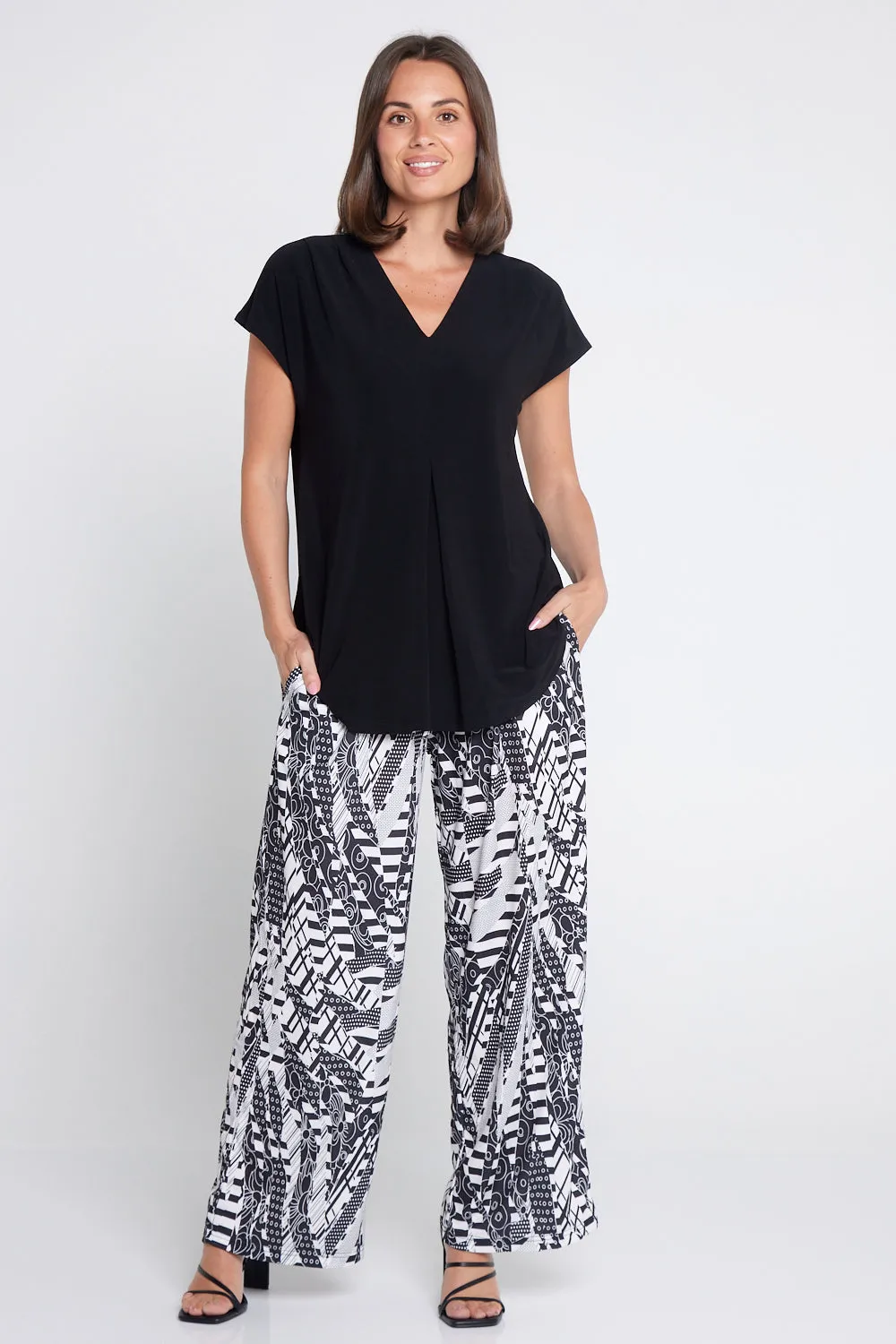 Tammy Wide Leg Jersey Pants - Black/White Collage