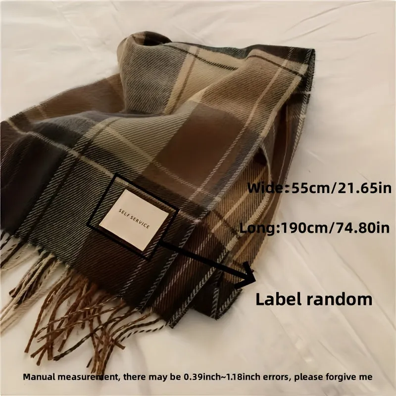 Thickened Warm Tassel Scarf - Luxurious Retro Checkered Pattern, Soft Imitation Cashmere, Unisex Design for Autumn and Winter - Exquisite High-End Quality with Elegant Tassel Detail