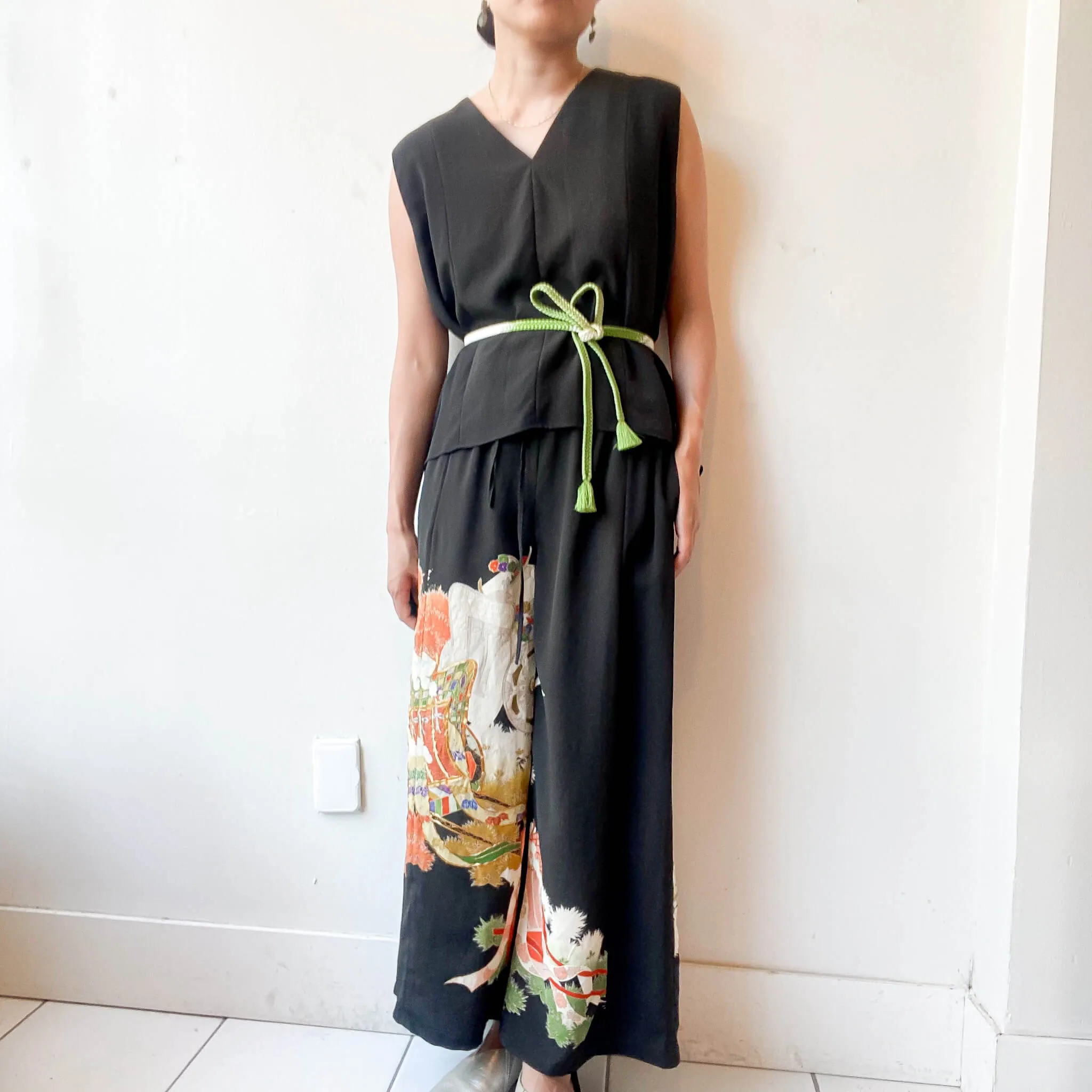 Tsumugi | Vintage Silk Kimono Two Piece | TP6 - Black