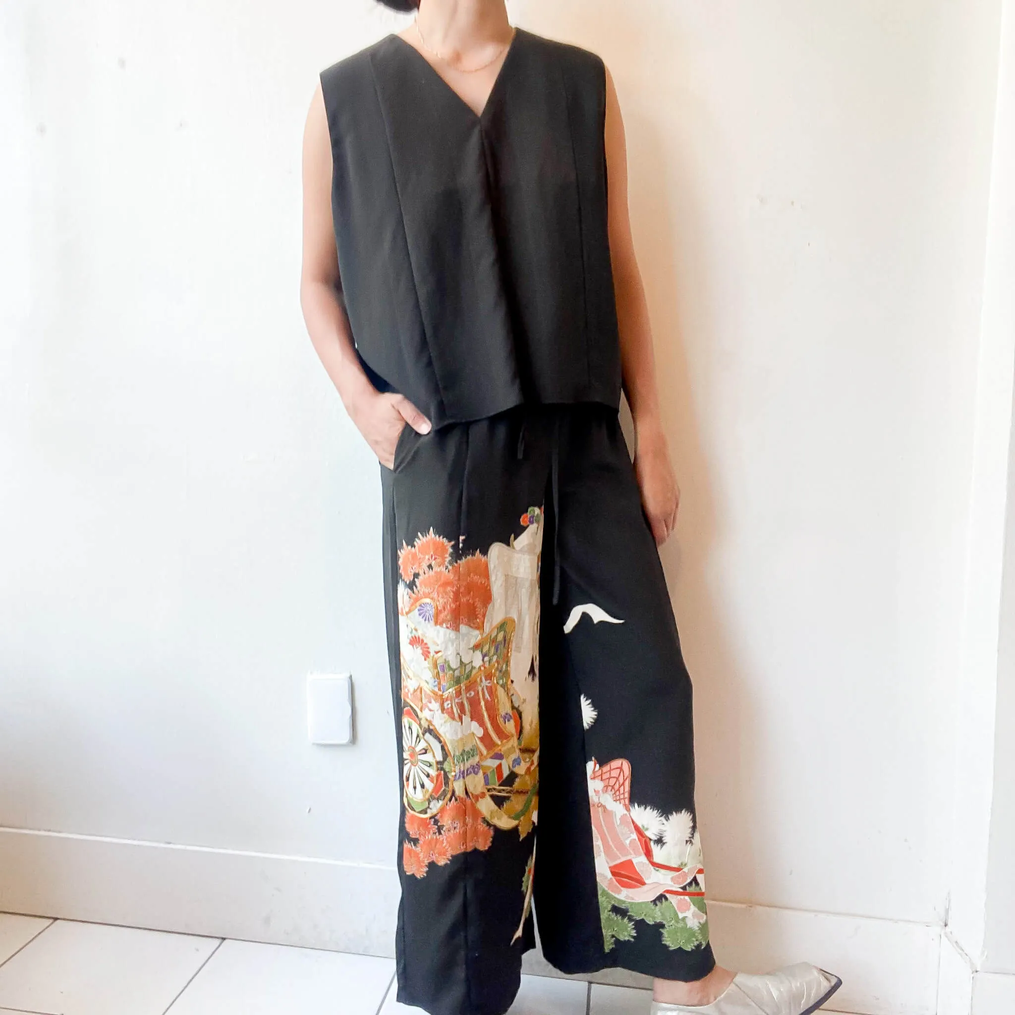 Tsumugi | Vintage Silk Kimono Two Piece | TP6 - Black