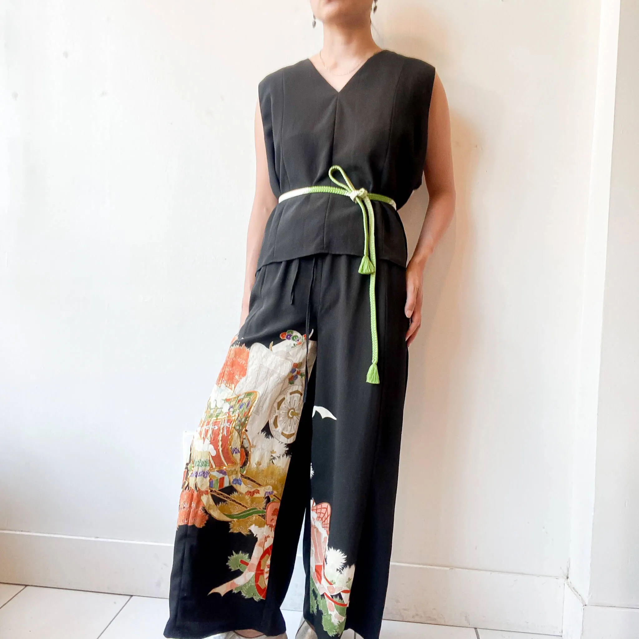 Tsumugi | Vintage Silk Kimono Two Piece | TP6 - Black