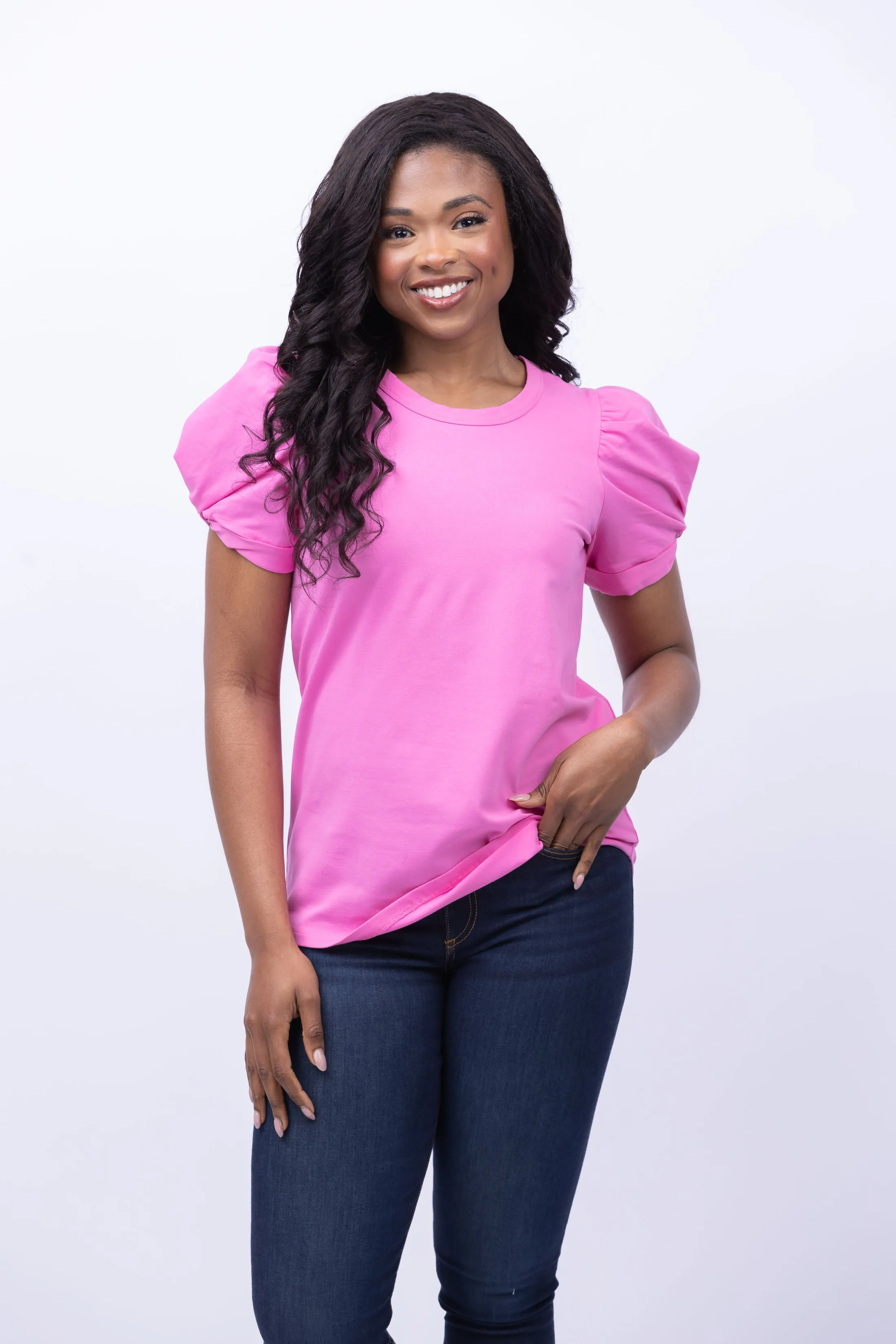 Tyler Boe Kari Puff Sleeve Tee in Cheeky Pink