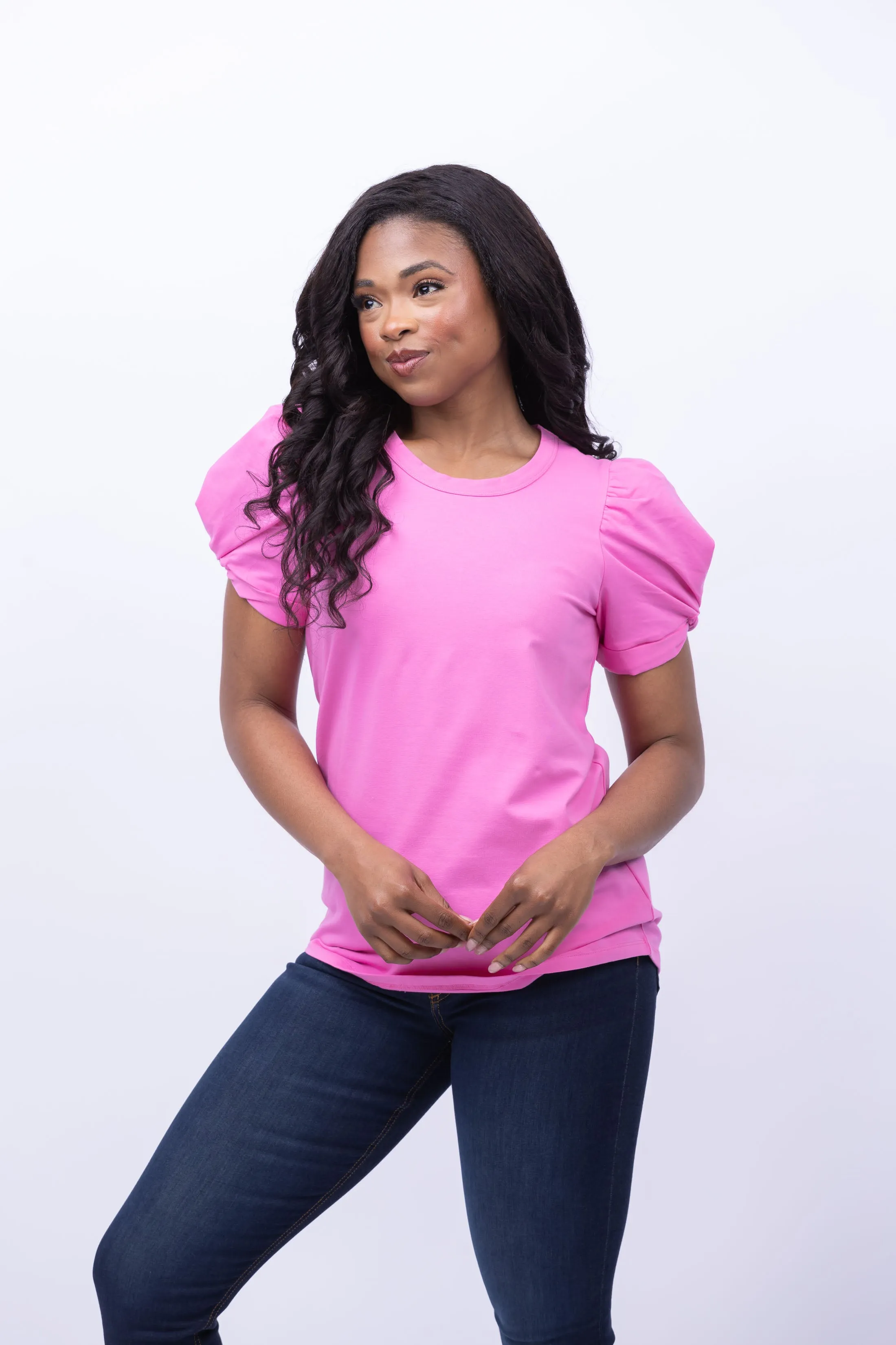 Tyler Boe Kari Puff Sleeve Tee in Cheeky Pink