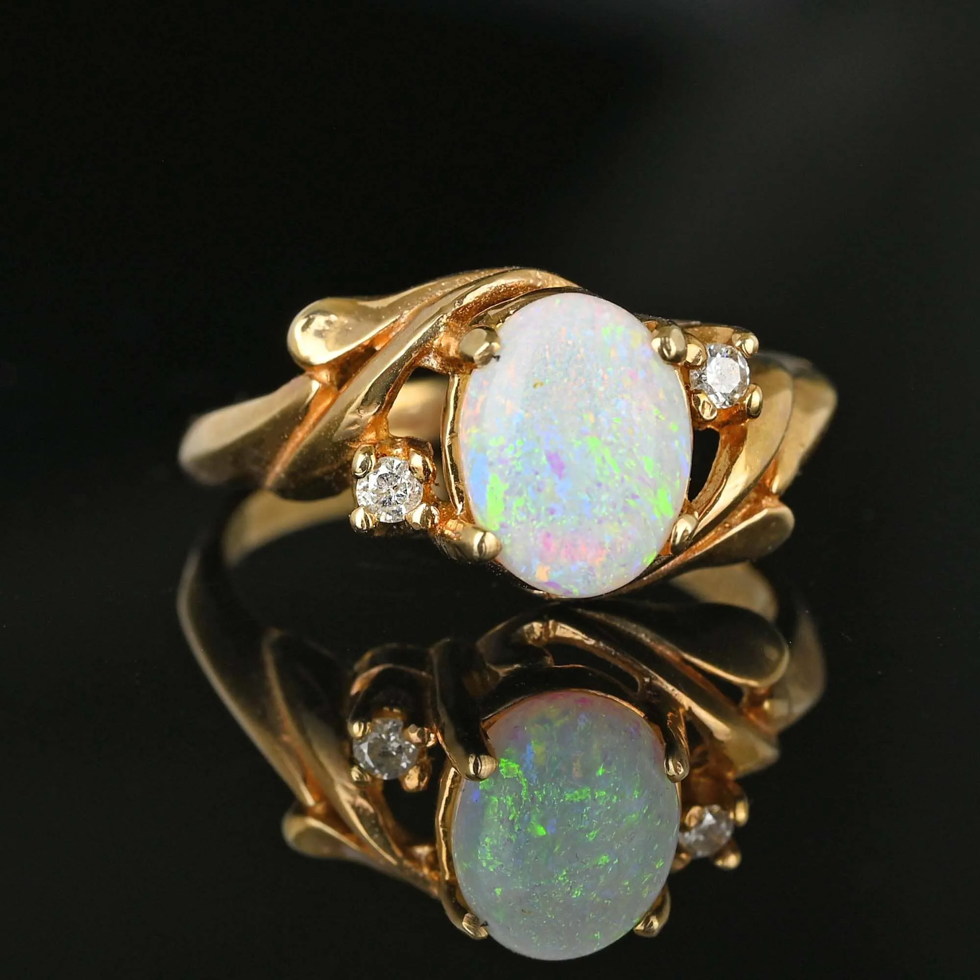 Vintage 14K Gold Opal Ring with Diamond Accents