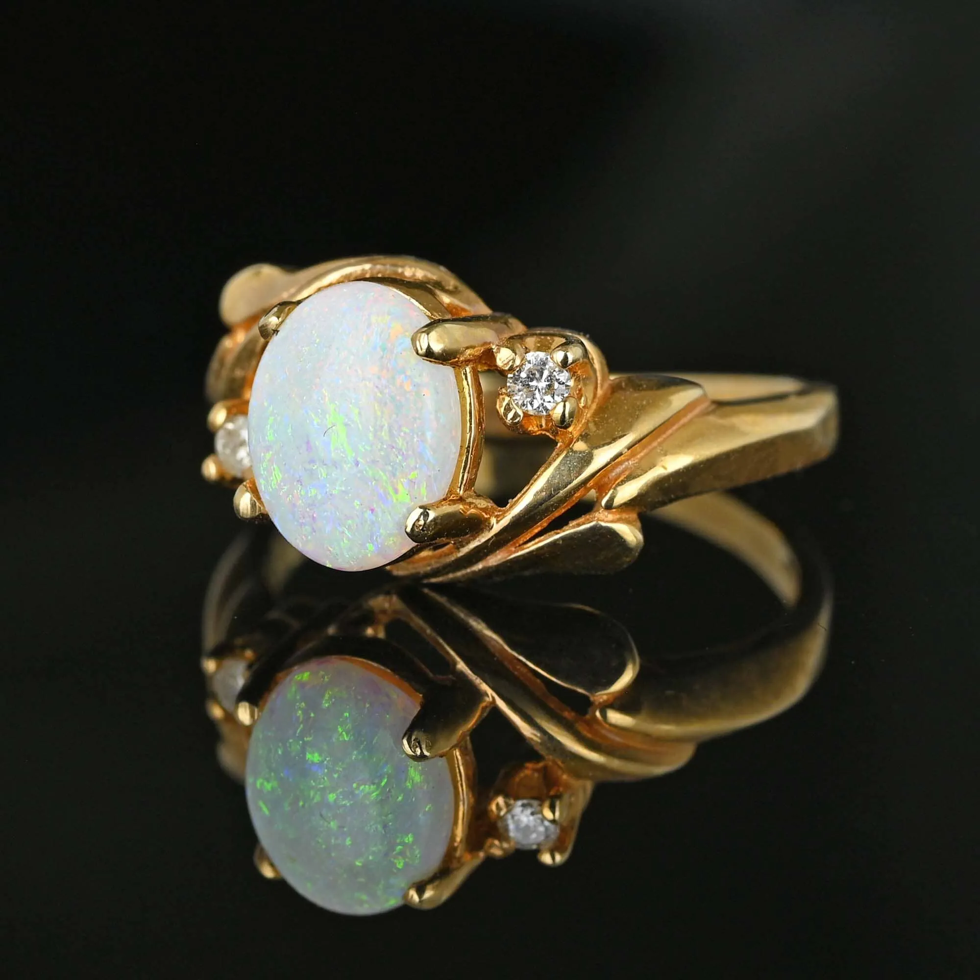 Vintage 14K Gold Opal Ring with Diamond Accents